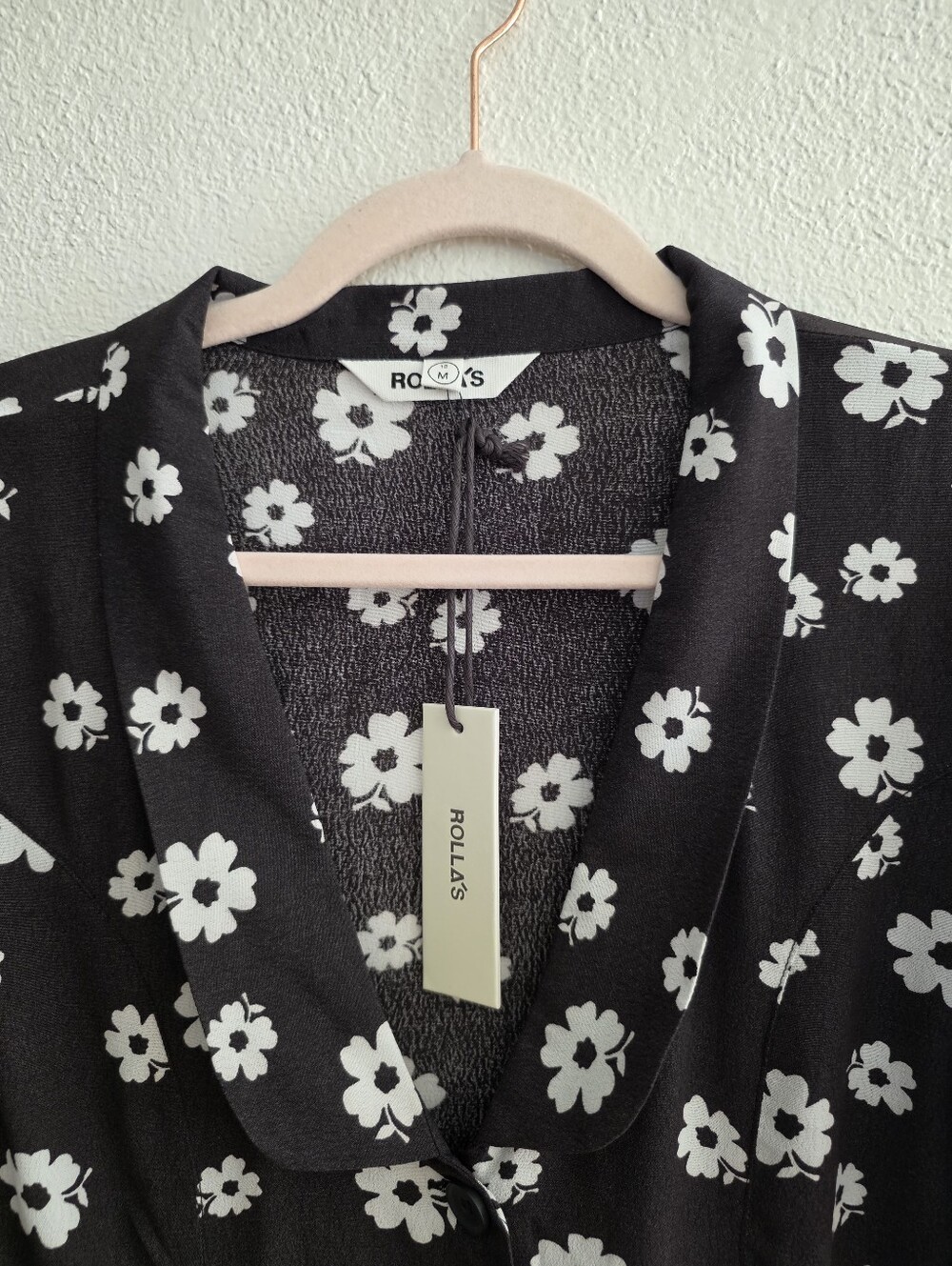 Rolla's Folk Susie Black Floral Button-Front Mini Dress Size M - Picture 7 of 16